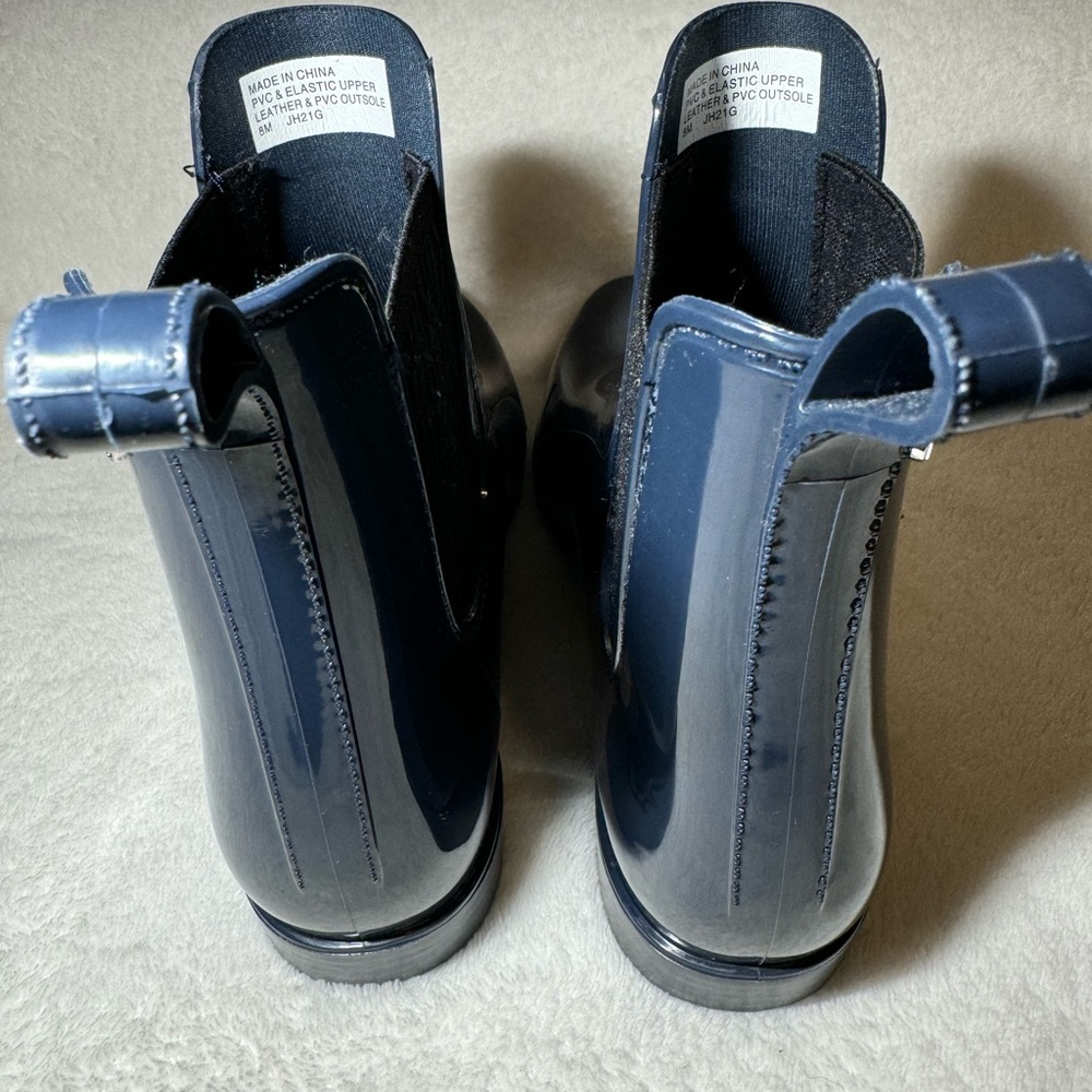 New Michael Kors Charm Gore Blue Ankle Rubber Leather Logo Stretch Sides Boots 8 - Picture 2 of 5